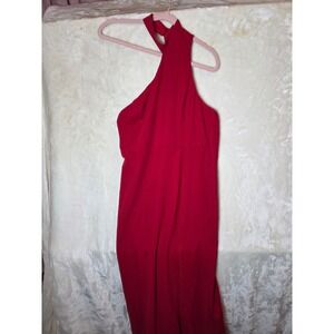 Zalalus Red Halter Neck Maxi Dress Front Slit‎ Keyhole Back Formal Gown XL NWT